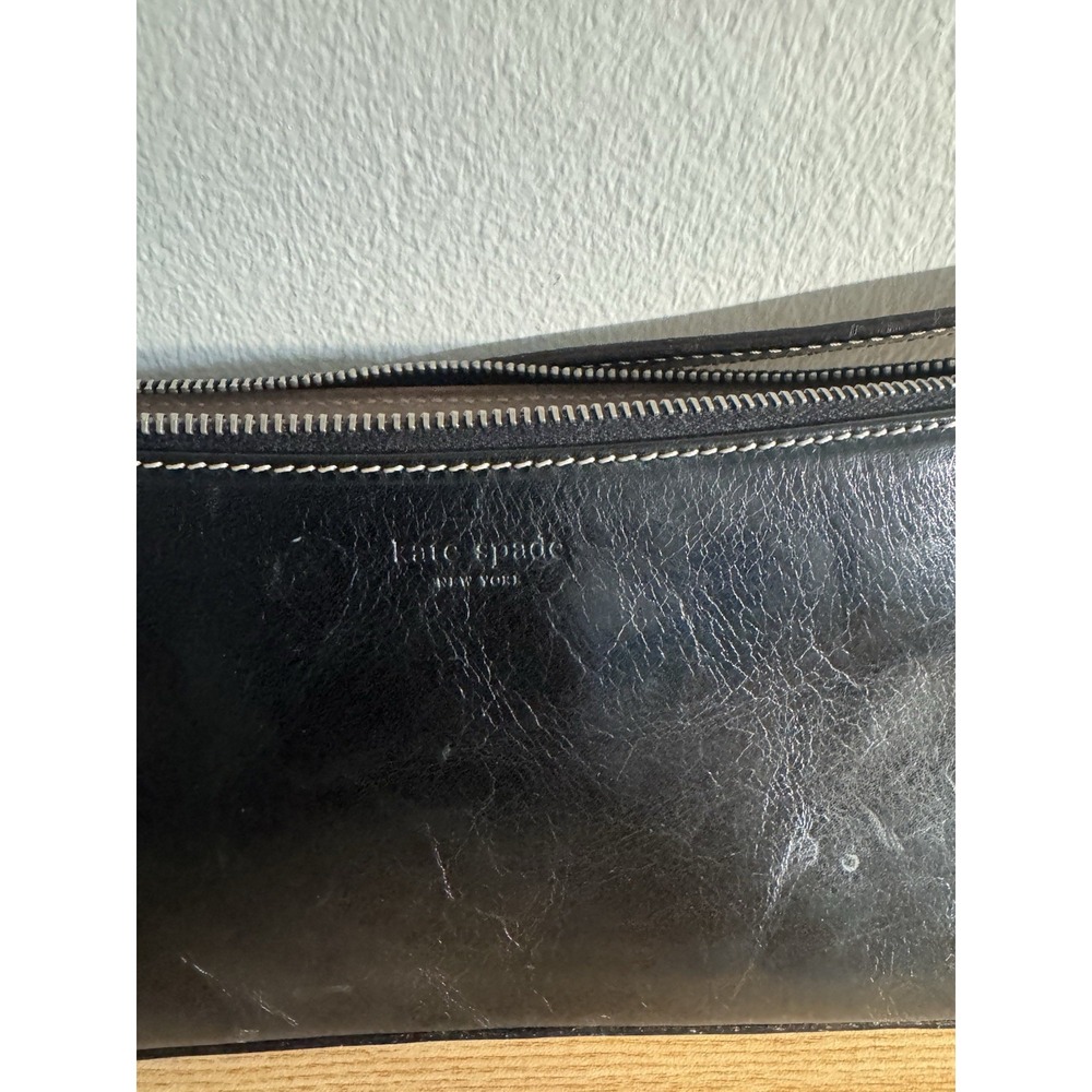 1990s Kate Spade New York Black‎  Leather Baguette Made in Italy - Picture 6 of 10